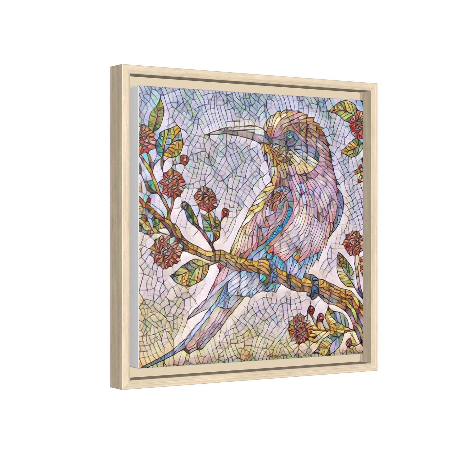 Framed Mosaic Bird Art Print — Colorful Kookaburra Wall Canvas