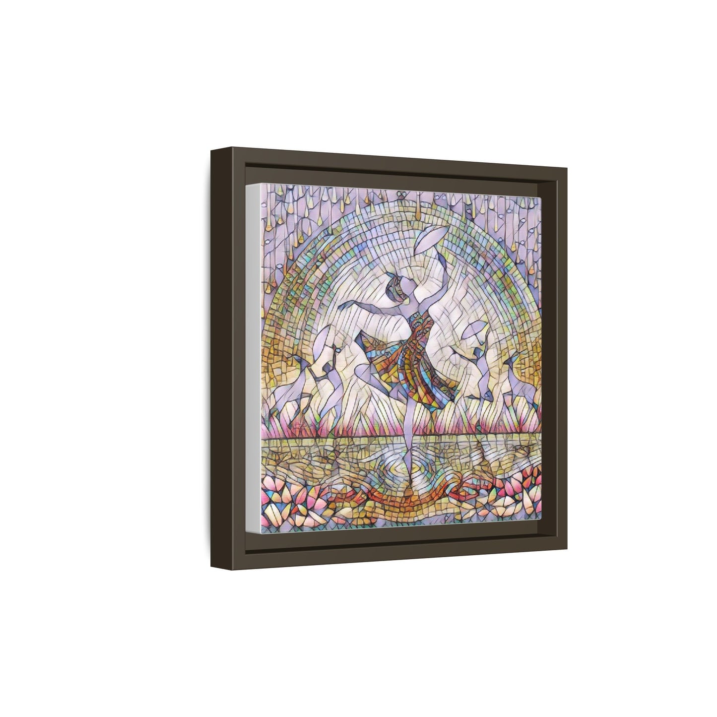 Stained Glass Ballerina Framed Canvas Art — Dancer Mosaic Wall Decor