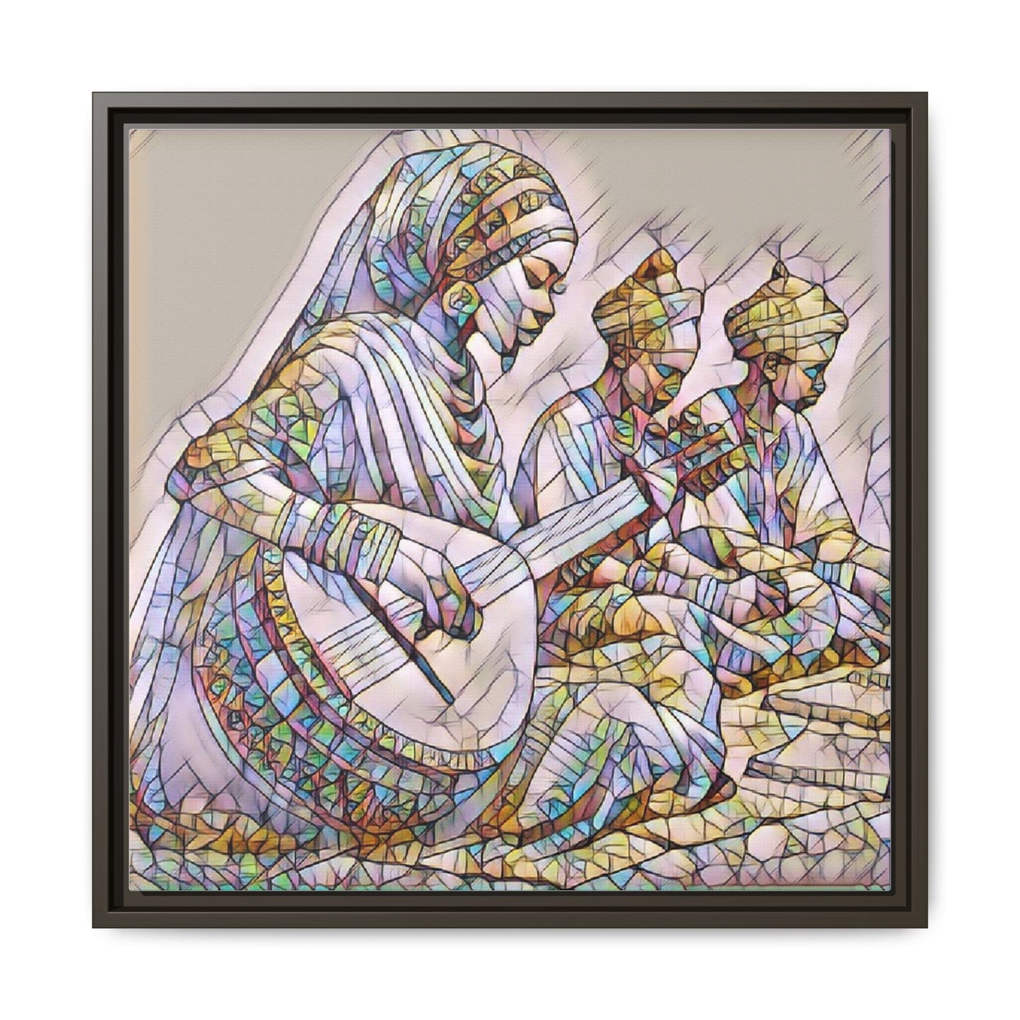 Framed Matte Canvas: Colorful Moroccan Musicians Wall Art