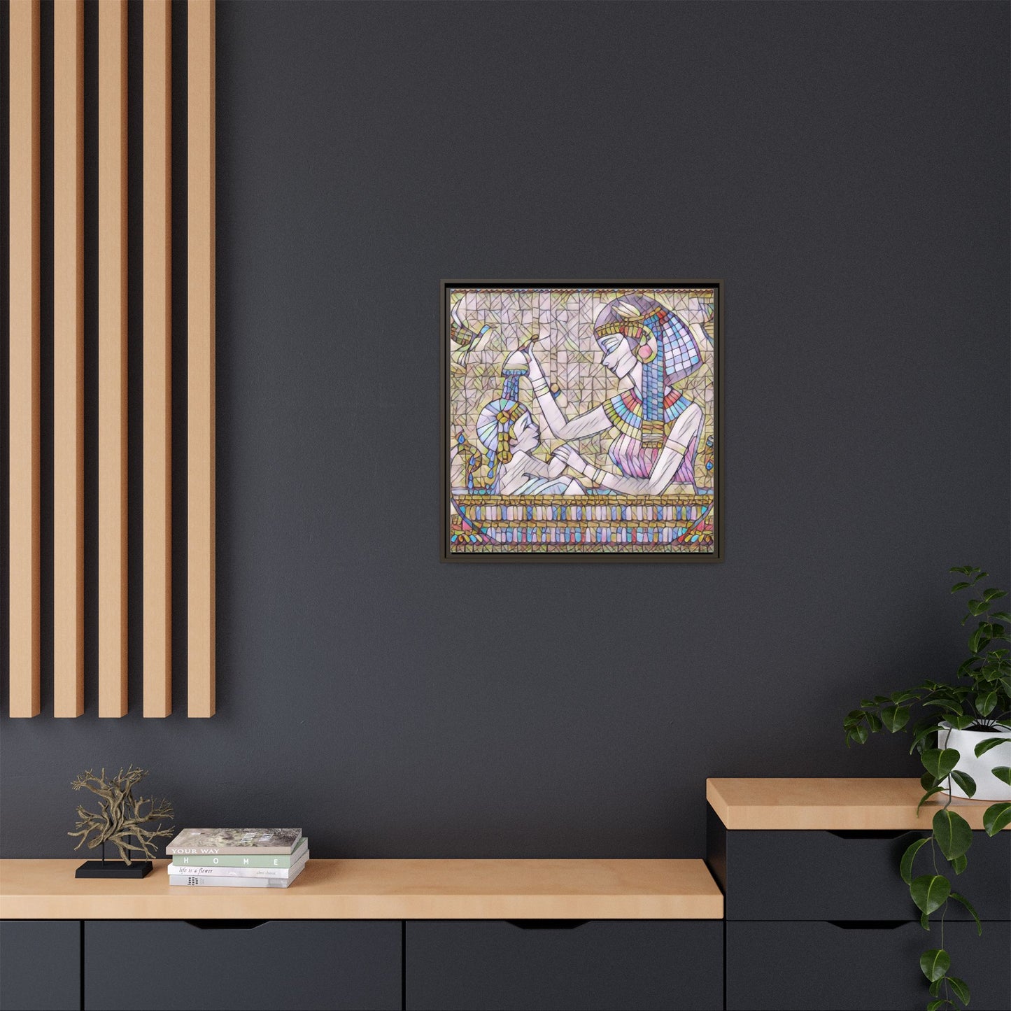 Egyptian Mosaic Mother & Child Framed Matte Canvas
