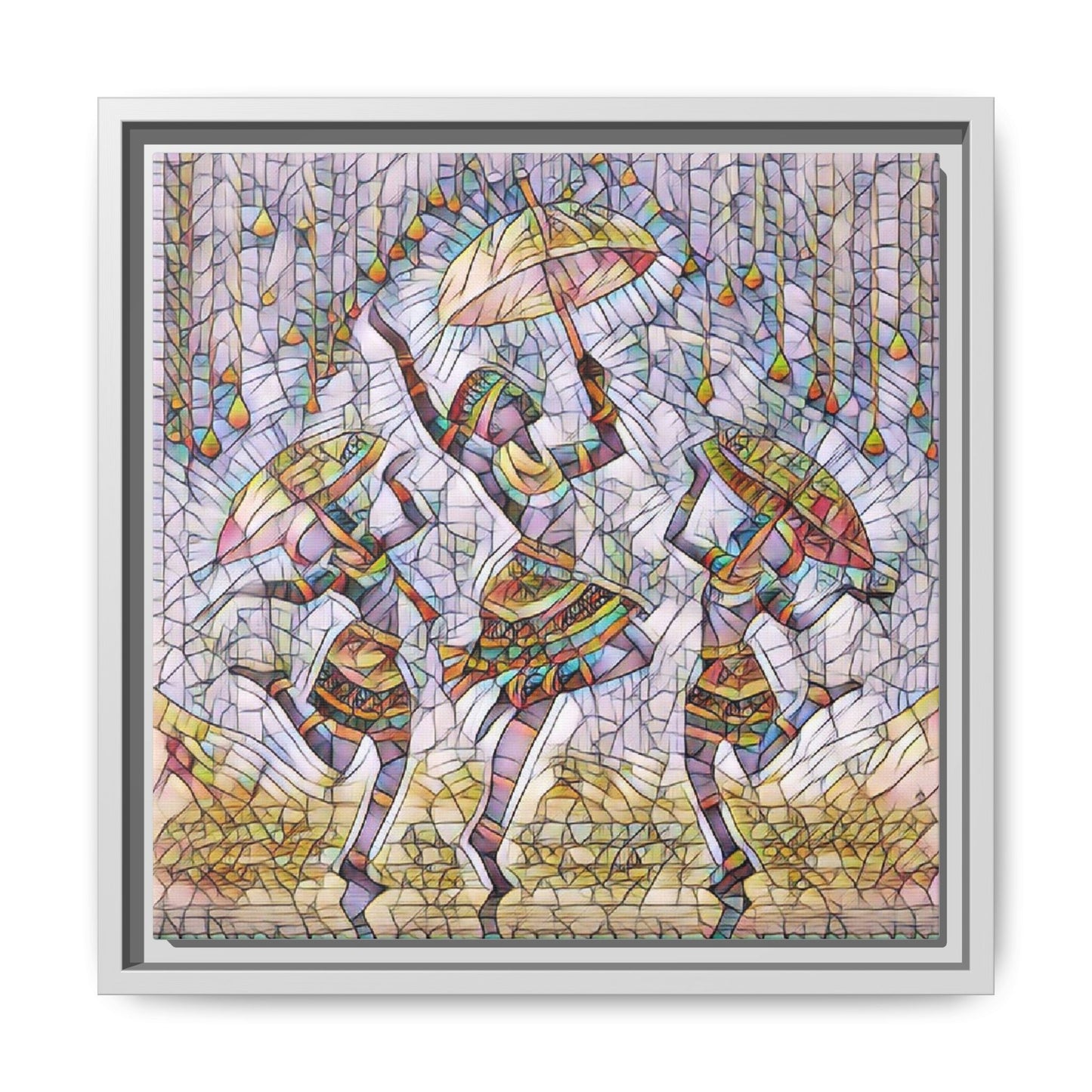 Colorful African Dance Framed Canvas Art — Umbrella Dancers Wall Decor