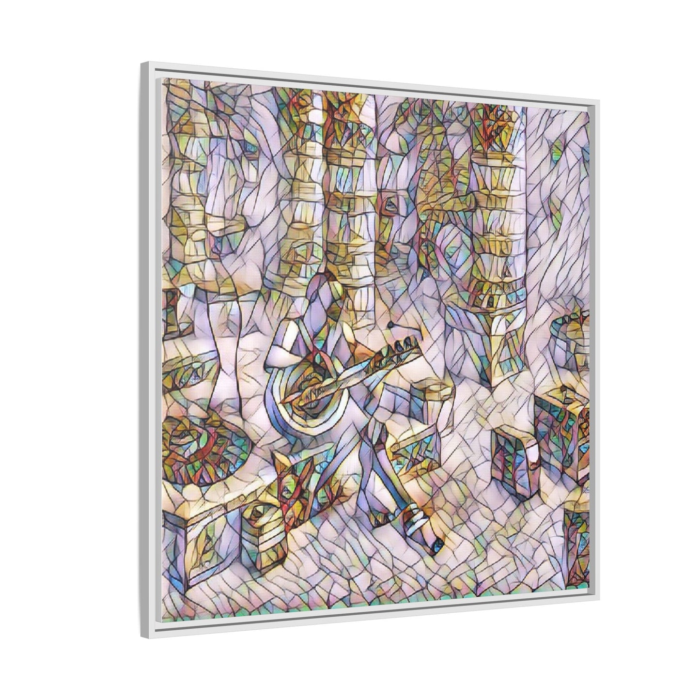 Framed Matte Canvas Art - Abstract Guitarist in Colorful Mosaic