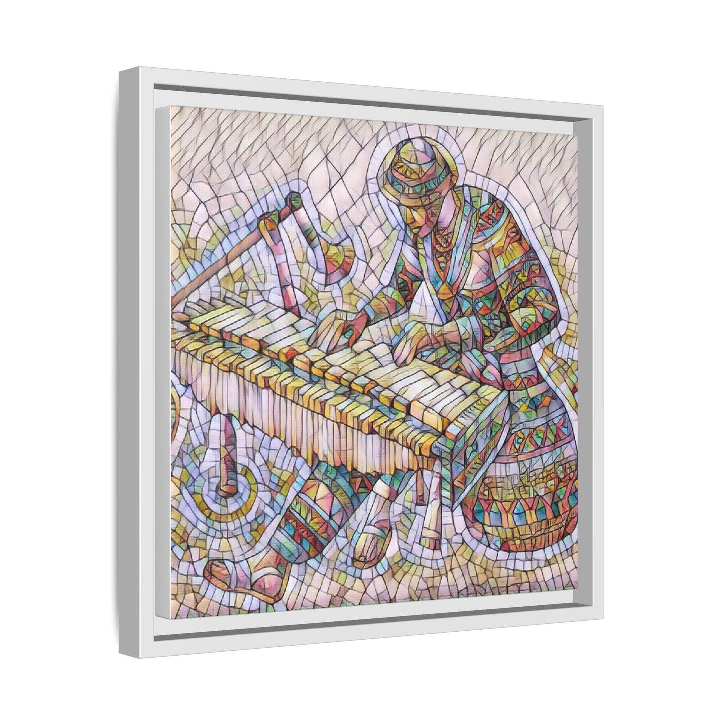 Framed Canvas Art - Colorful Mosaic Vibraphone Musician Print