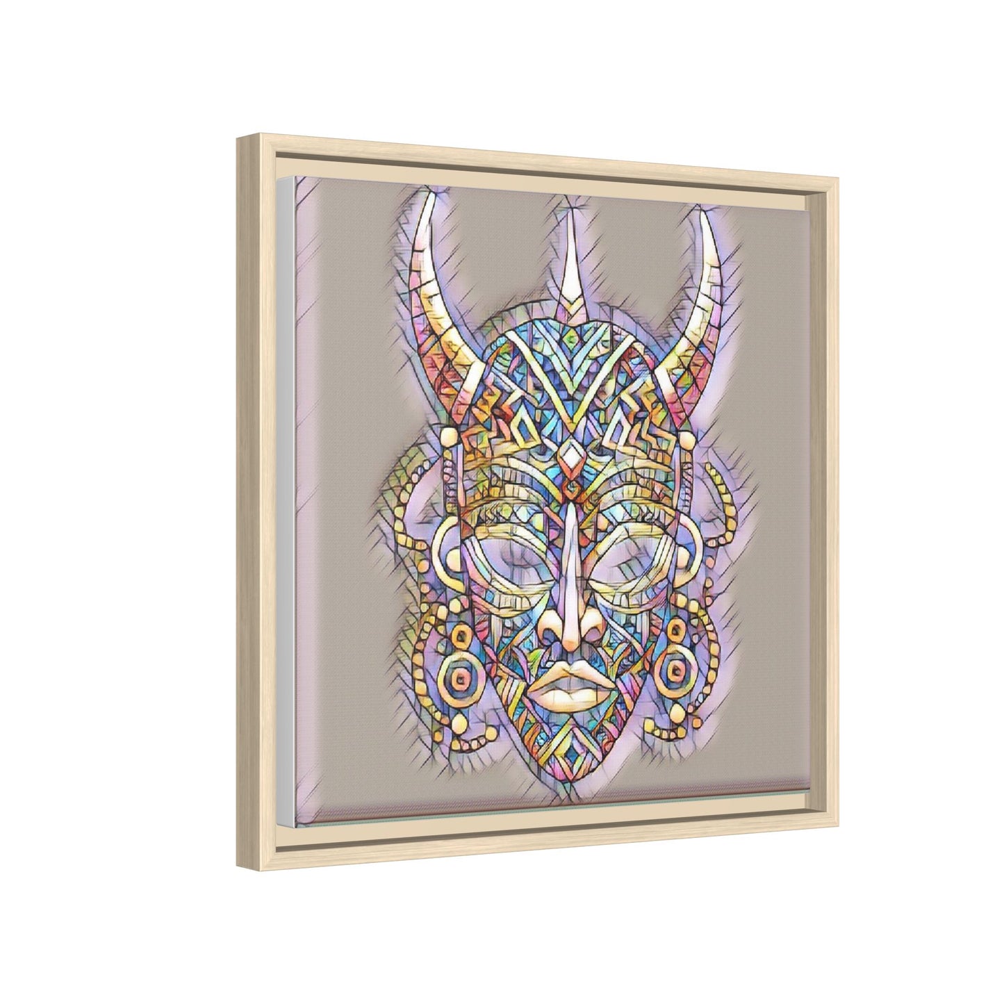 Colorful Tribal Mask Framed Canvas Art — Abstract Ethnic Wall Decor