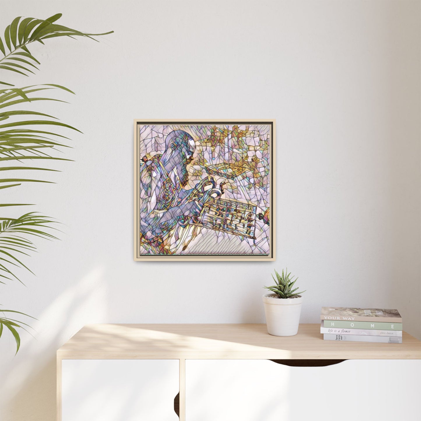 Framed Matte Canvas Art – Abstract Musician with Keyboard (Multi-Color)