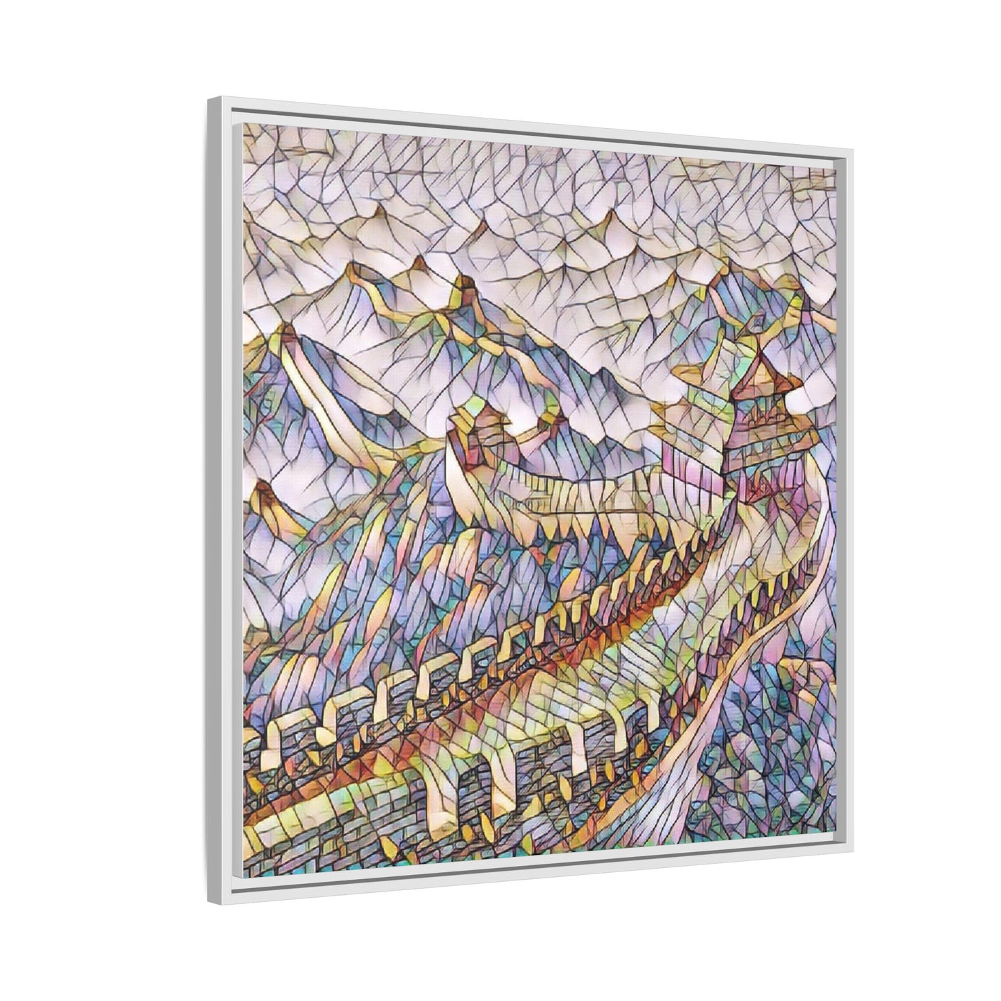 Stained-Glass Great Wall Matte Framed Canvas Print