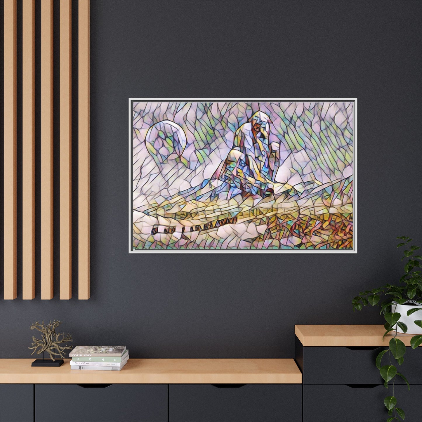 Stained-Glass Surfing Canvas Print — Framed Matte Wall Art