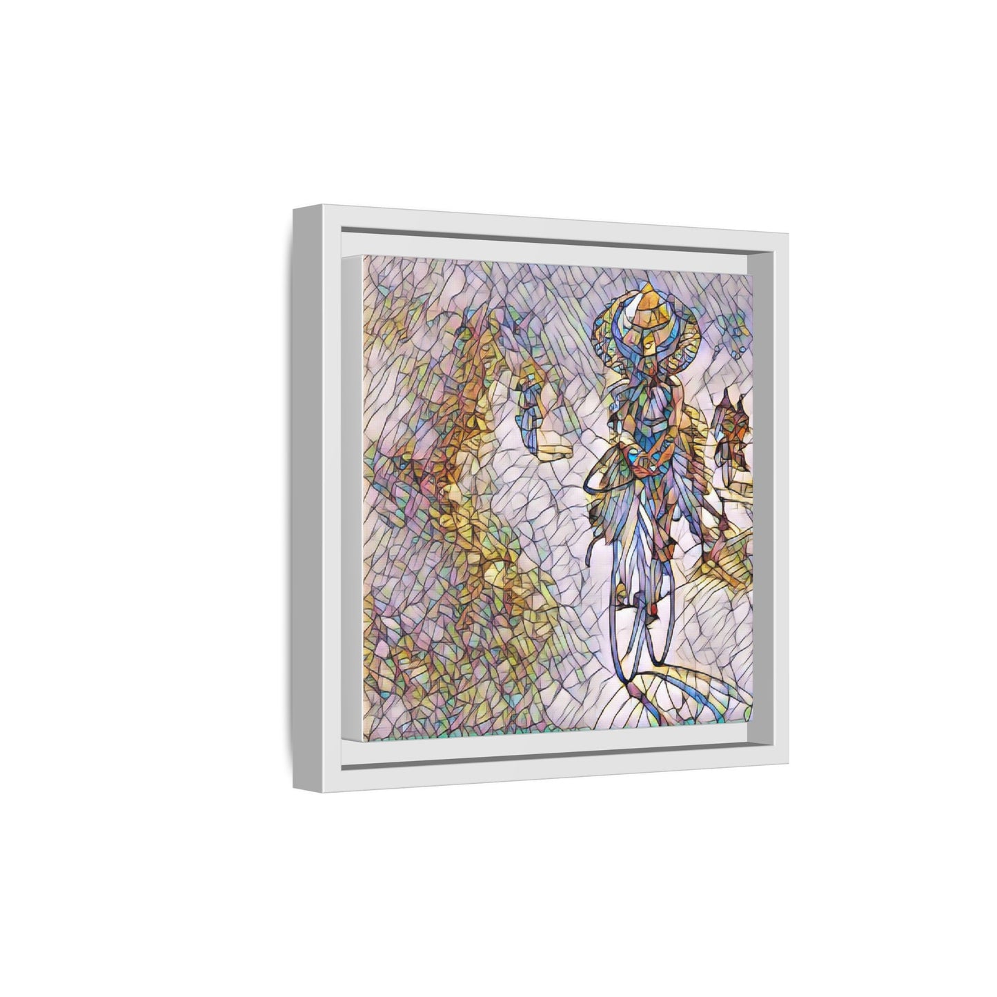 Abstract Cyclist Stained-Glass Art Print — Framed Matte Canvas