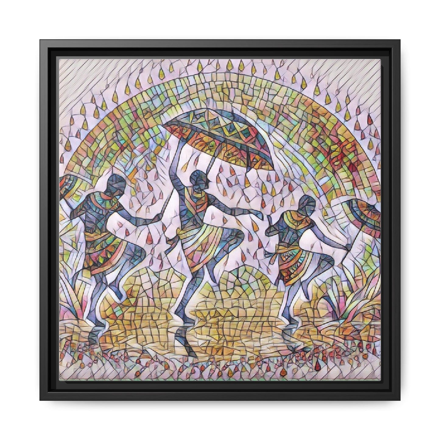 Framed Canvas Art — Colorful African Dance Mosaic