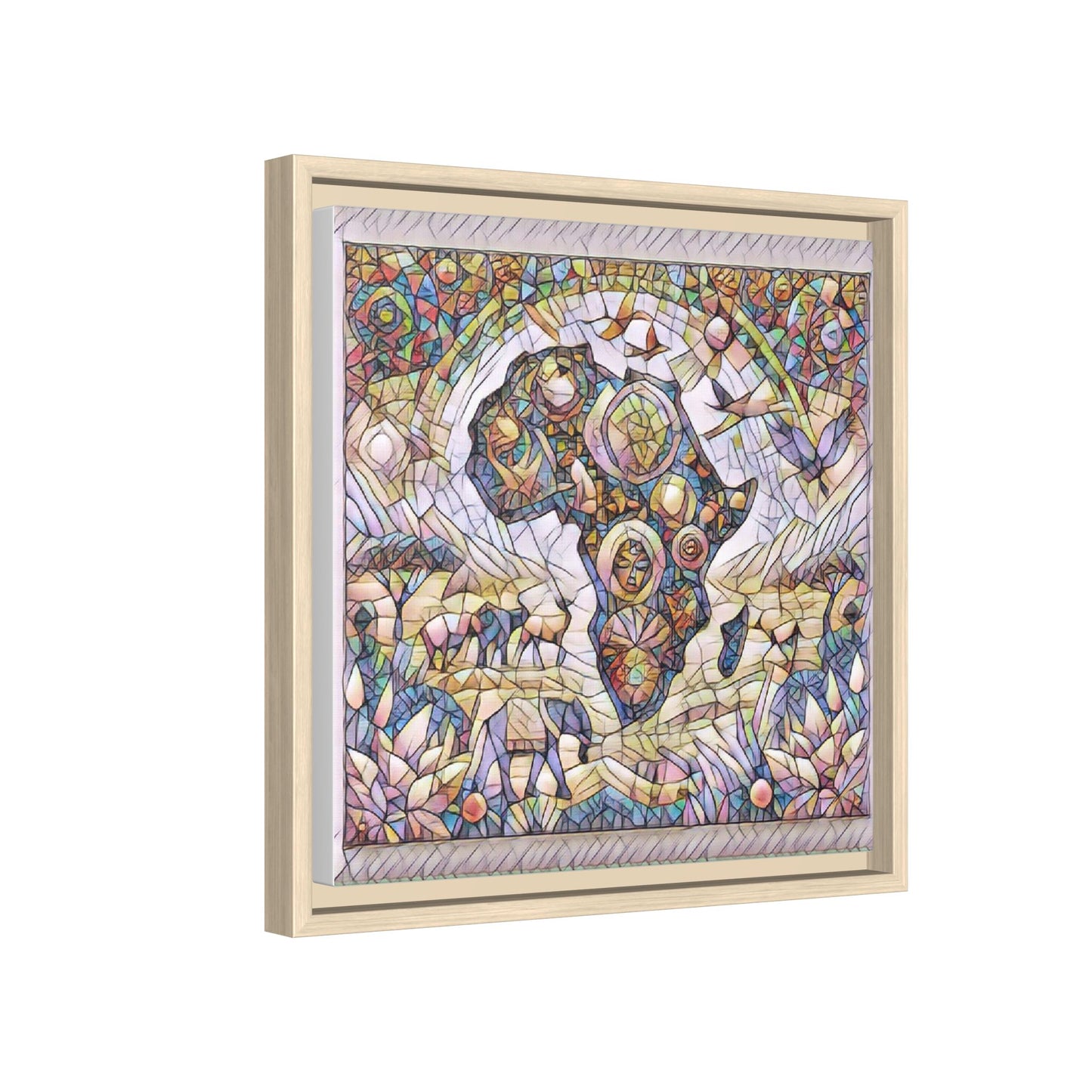 Abstract Mosaic Africa Framed Canvas — Colorful Stained-Glass Wall Art