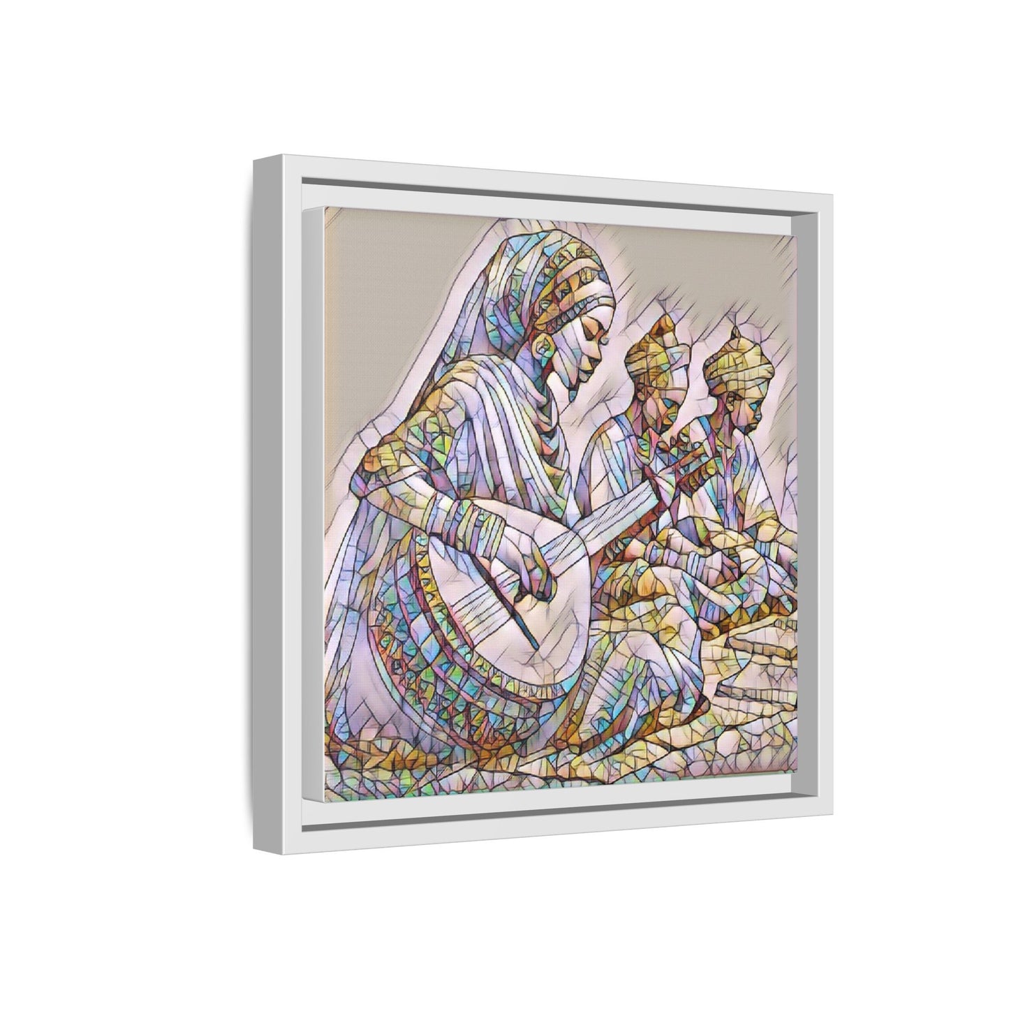 Framed Matte Canvas: Colorful Moroccan Musicians Wall Art