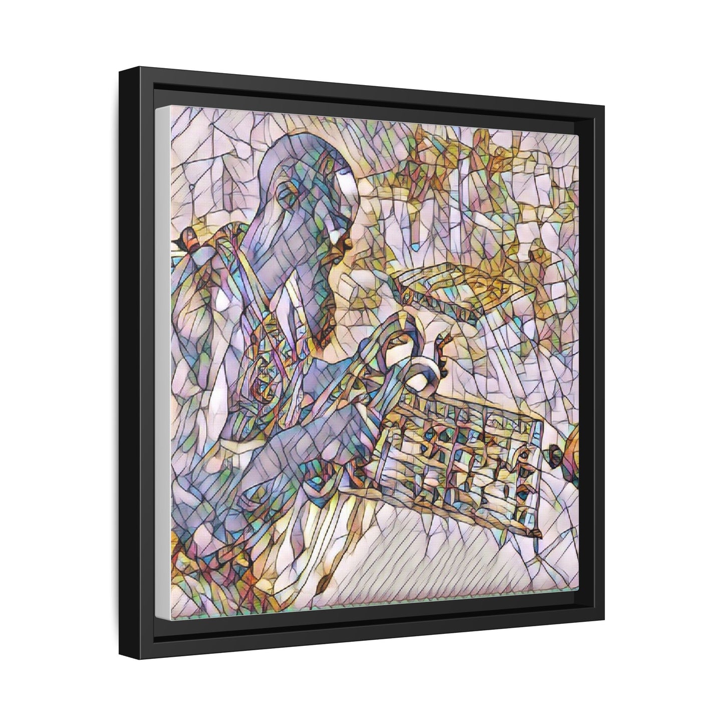 Framed Matte Canvas Art – Abstract Musician with Keyboard (Multi-Color)
