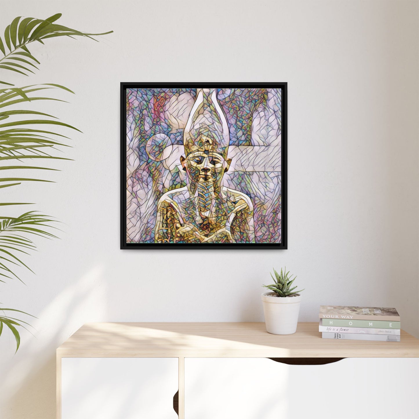 Egyptian Pharaoh Stained-Glass Style Matte Canvas Print, Framed