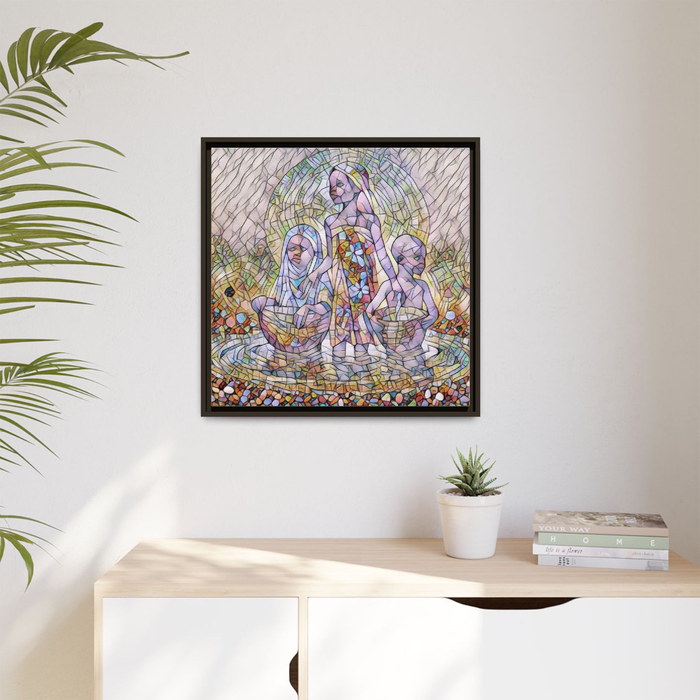 Framed Matte Canvas Art — Stained Glass Trio Women Illustration