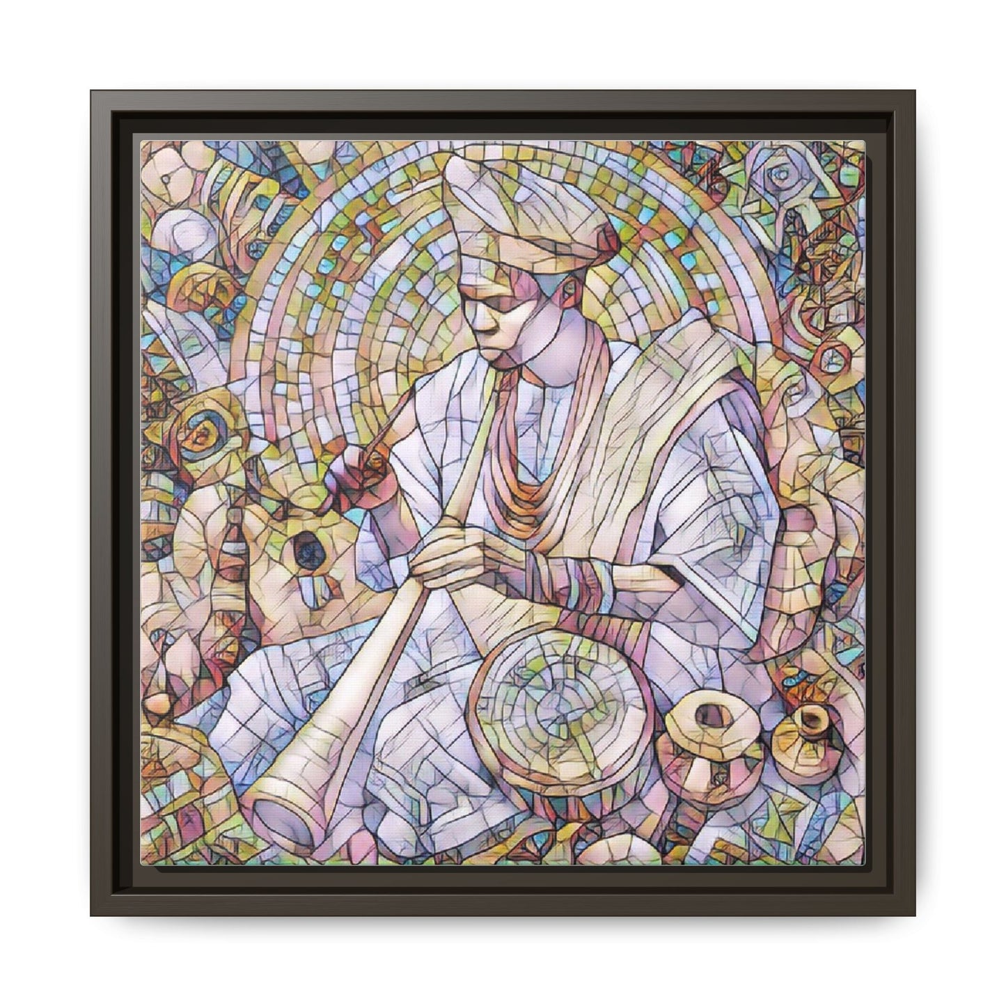 Framed Matte Canvas Print — African Drummer Mosaic Art