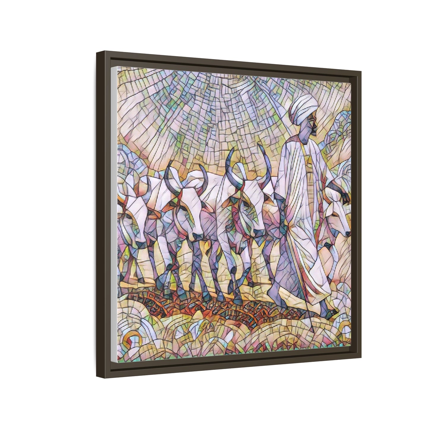 Framed Matte Canvas Art — African Herdsman Mosaic Print