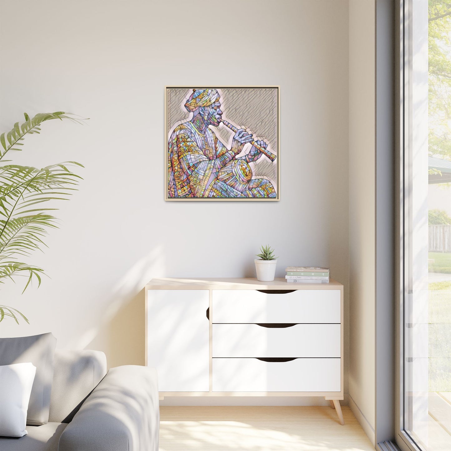 Framed Canvas Art — Colorful Middle Eastern Flute Player Print