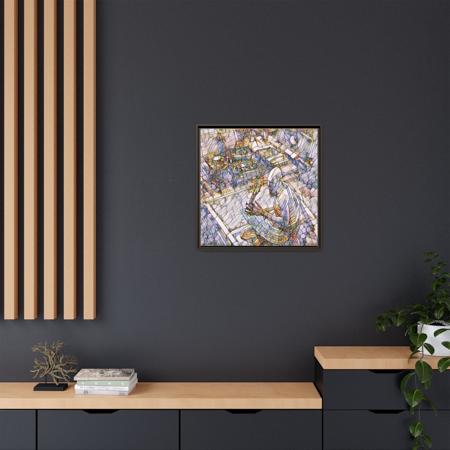 Stained-Glass DJ Matte Canvas Print (Framed) — Colorful Music Room Wall Art