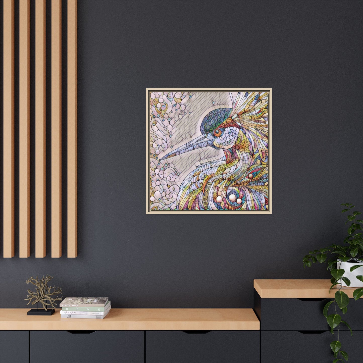Colorful Stained-Glass Heron Matte Canvas Framed Wall Art