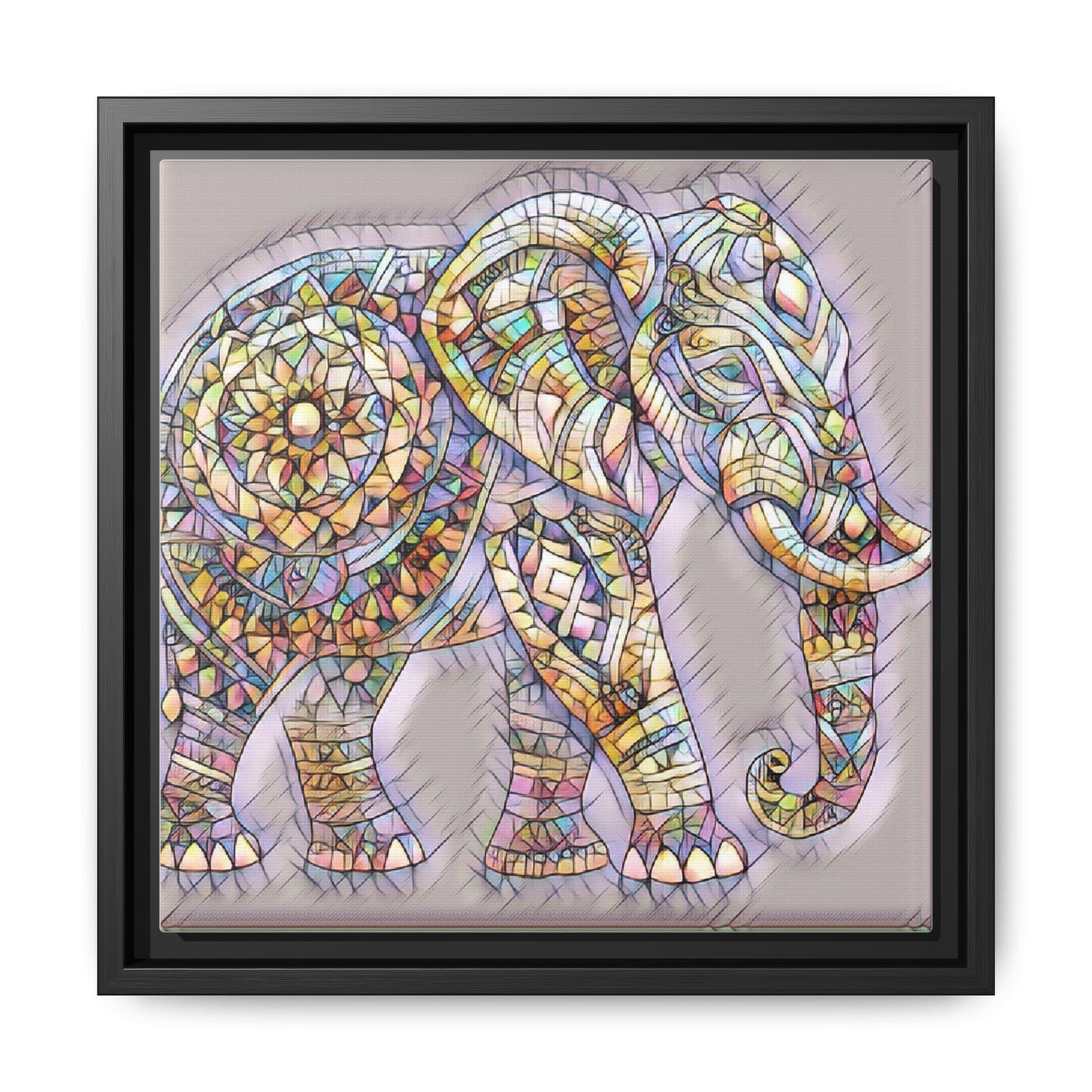 Colorful Mosaic Elephant Framed Canvas Print