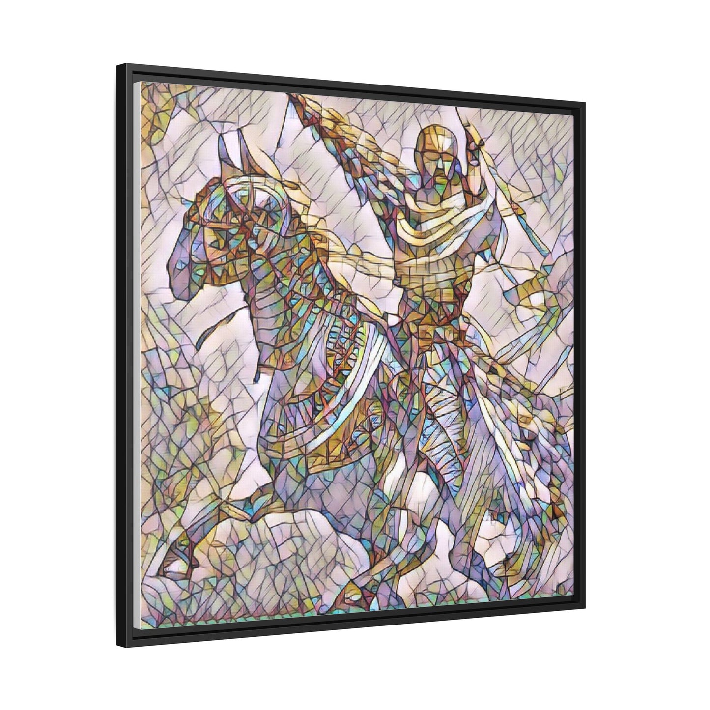Framed Matte Canvas Print — Stained Glass Knight on Horse Artwork