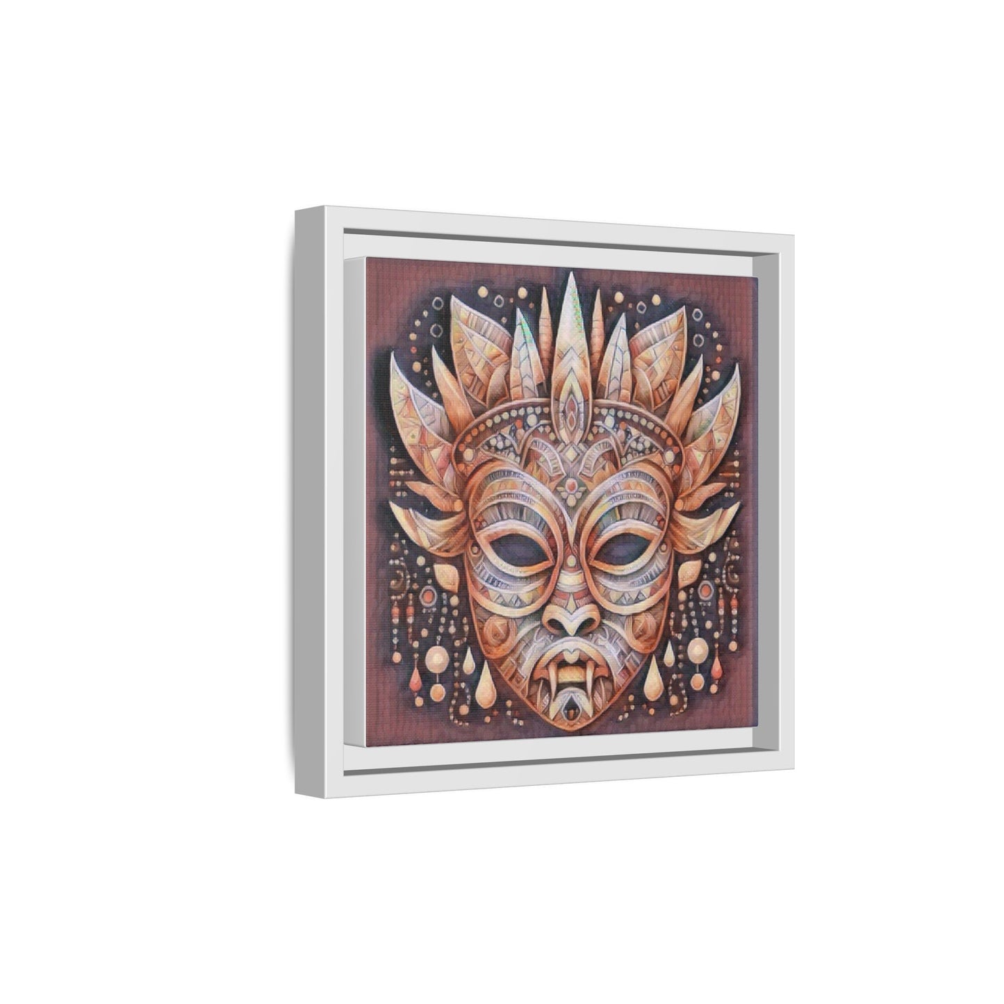 Tribal Sun Mask Framed Canvas Art — Boho Ethnic Wall Decor