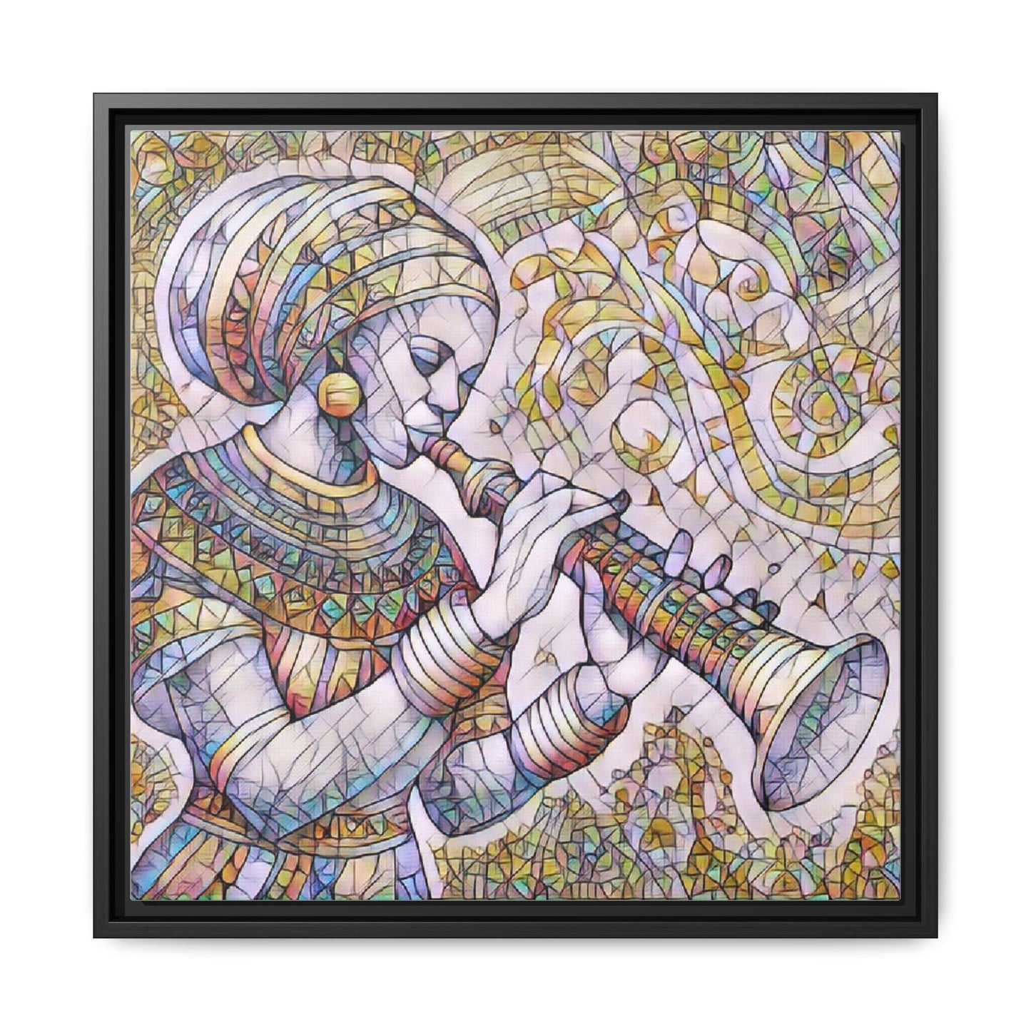 Egyptian Flutist Mosaic Matte Canvas Framed Art