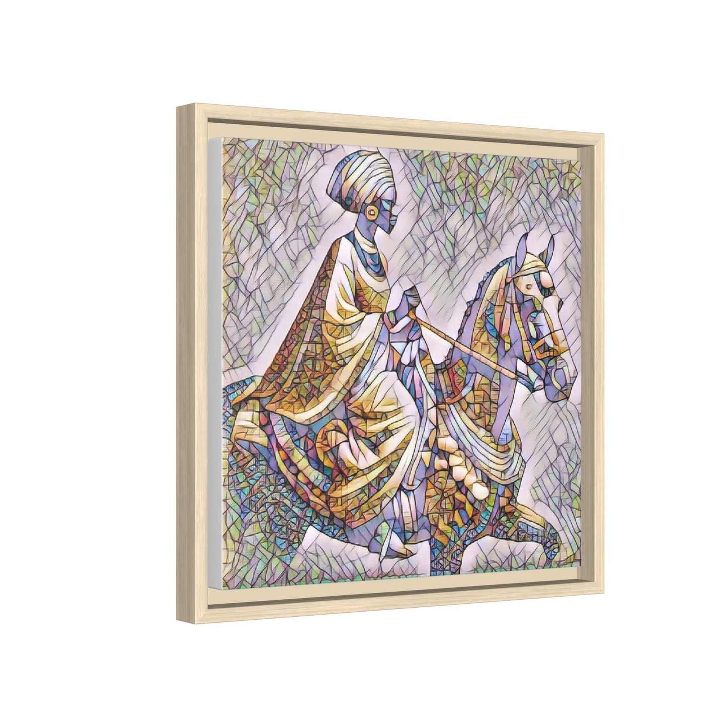 Mosaic Rider Framed Canvas Art — African Horsewoman Wall Decor