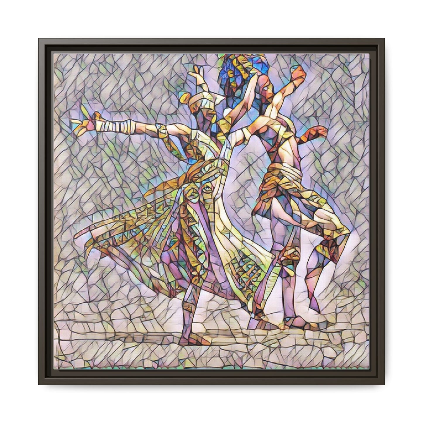 Framed Matte Canvas Wall Art — Abstract Dancers in Stained Glass Style