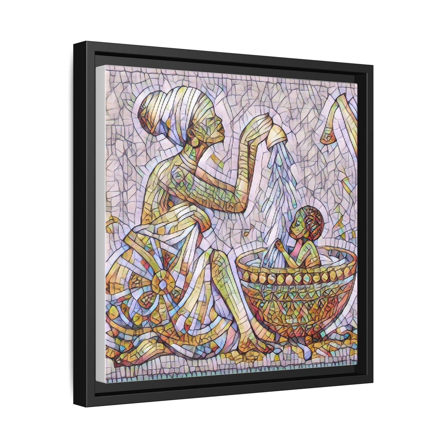 African Mother and Child Mosaic Matte Canvas (Framed)