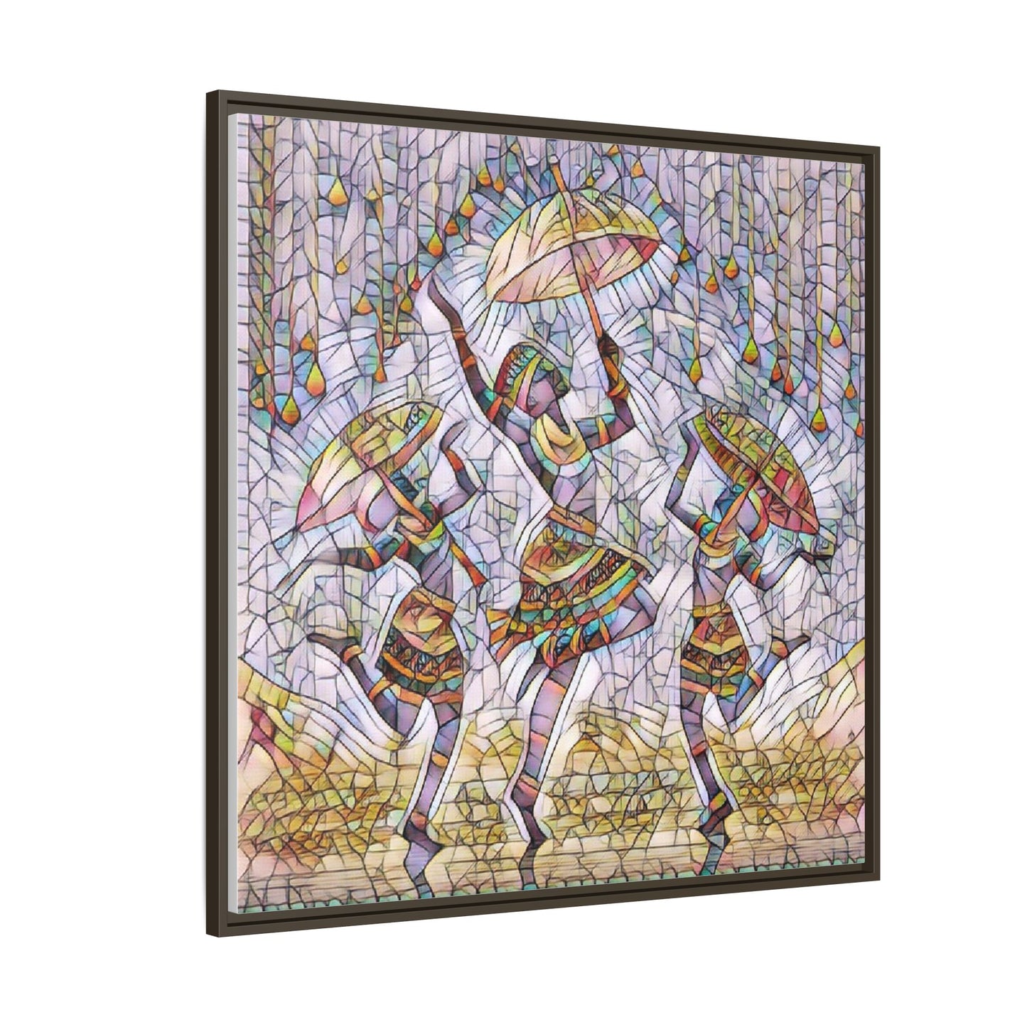 Colorful African Dance Framed Canvas Art — Umbrella Dancers Wall Decor