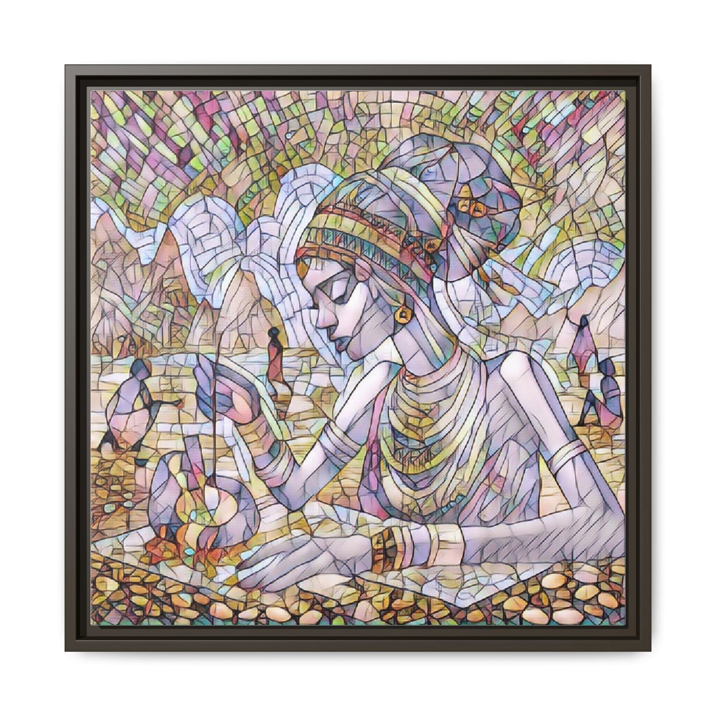 Framed Matte Canvas Art — Mosaic-Inspired Egyptian Woman Illustration