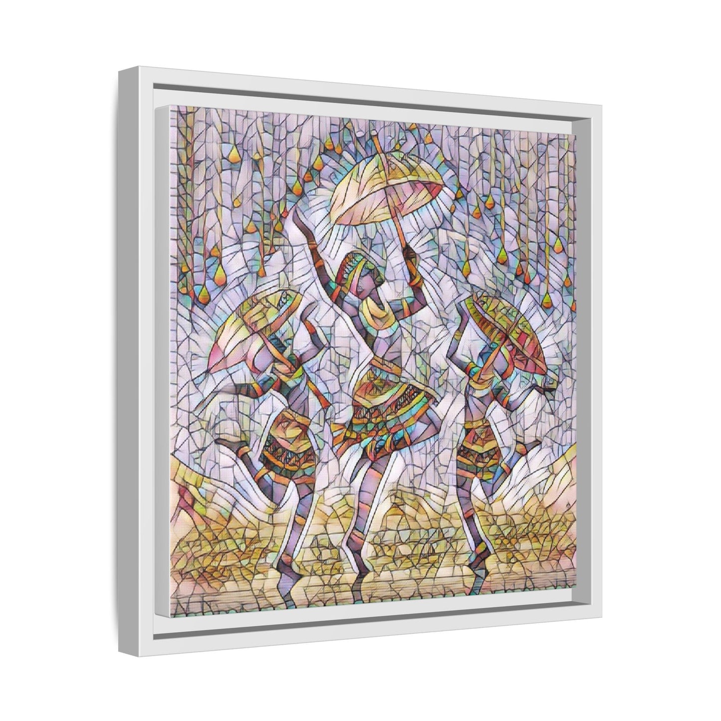 Colorful African Dance Framed Canvas Art — Umbrella Dancers Wall Decor