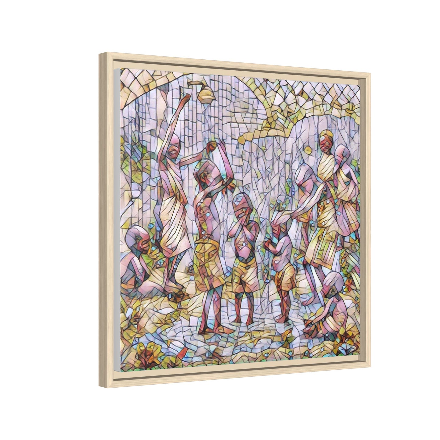 Framed Matte Canvas – Colorful Mosaic Children Playing Wall Art