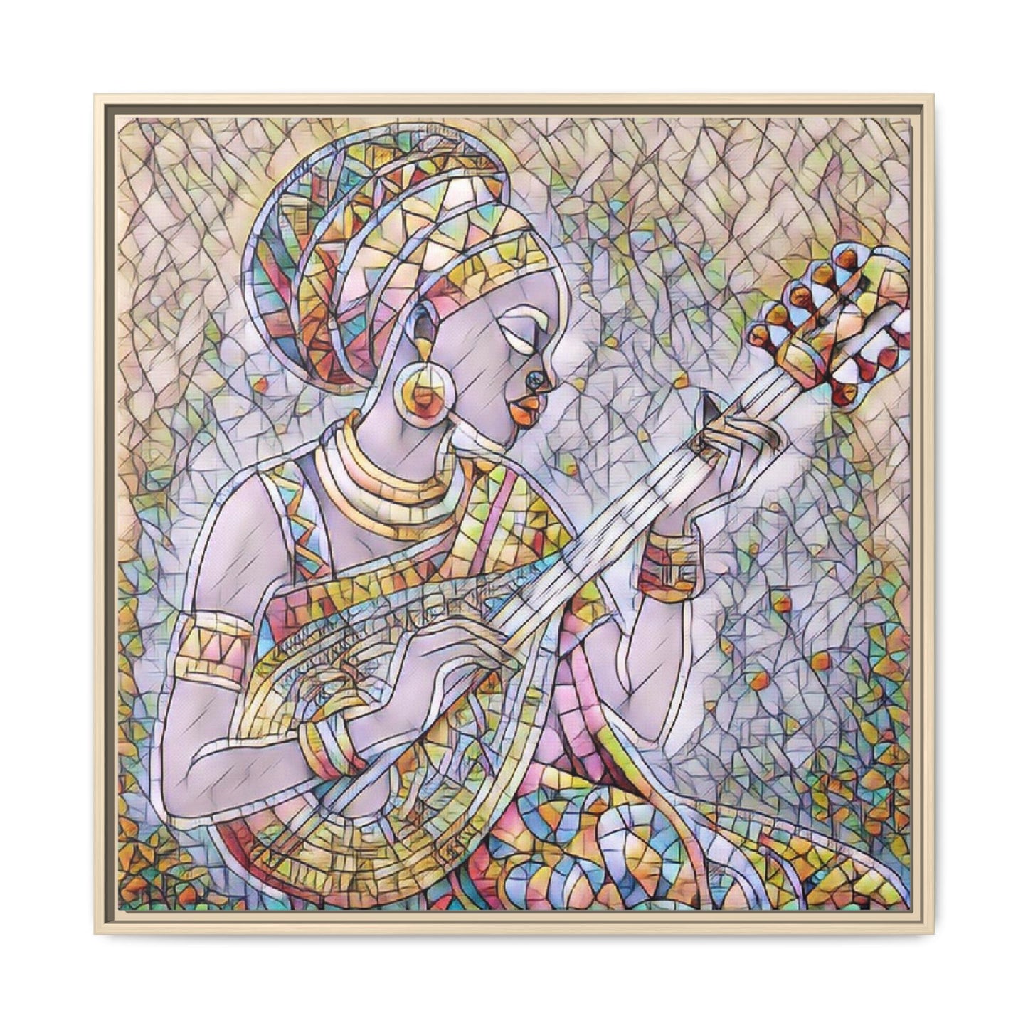 Framed Canvas Art — Colorful African Woman Playing Lute (Matte Multi‑Color)