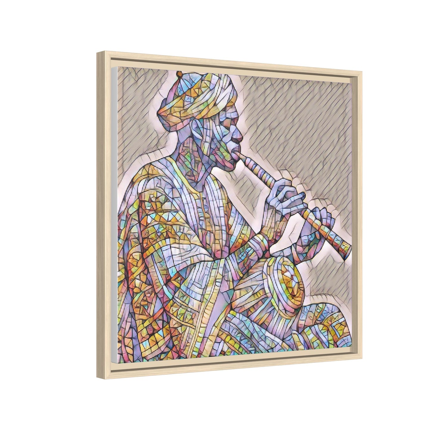 Framed Canvas Art — Colorful Middle Eastern Flute Player Print