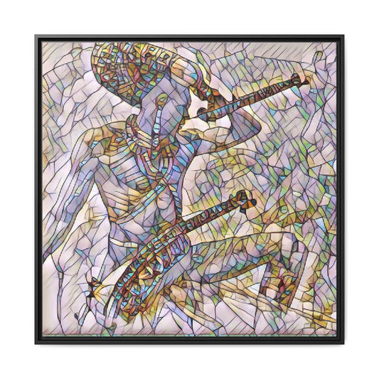 Stained Glass Blue Musician — Framed Matte Canvas Art