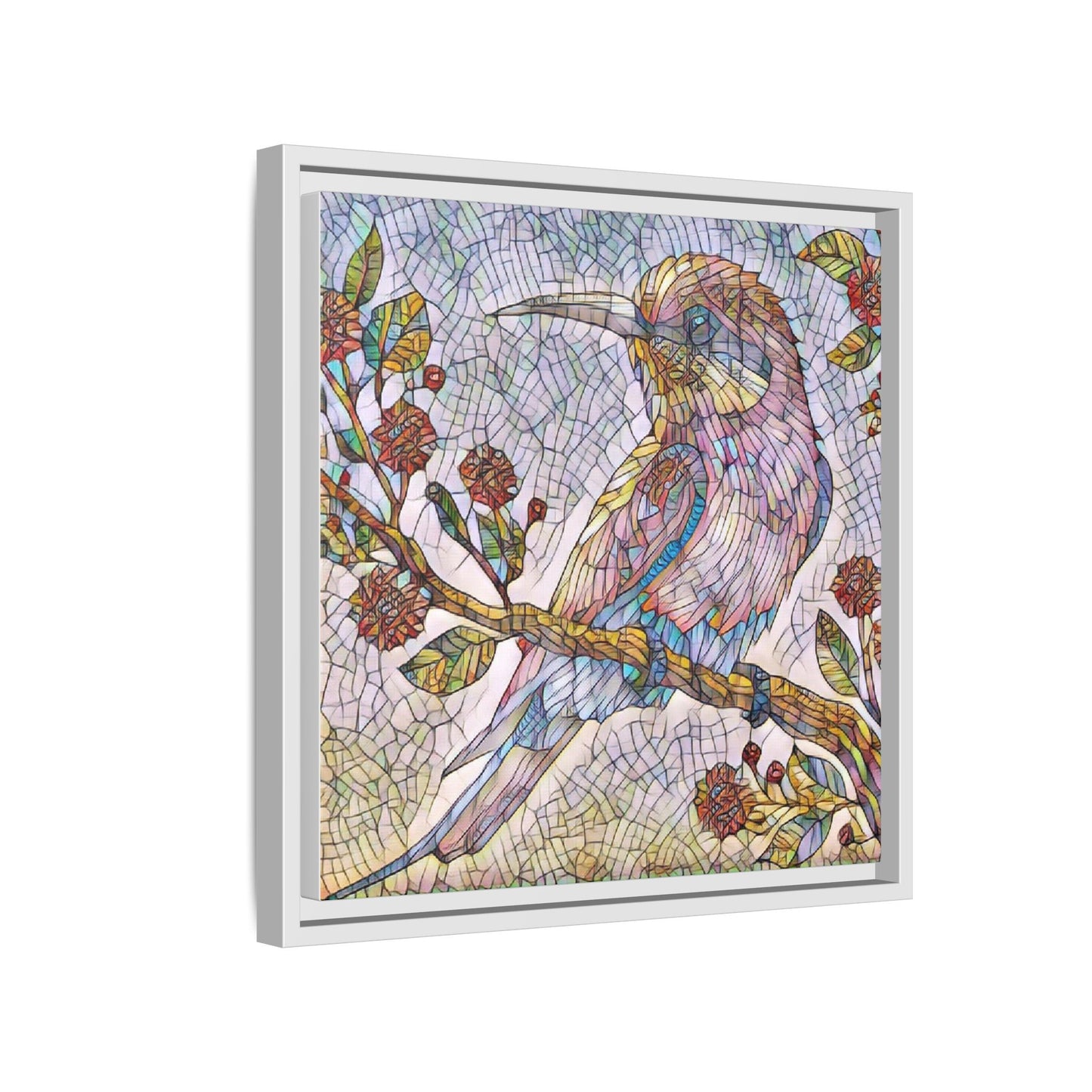 Framed Mosaic Bird Art Print — Colorful Kookaburra Wall Canvas