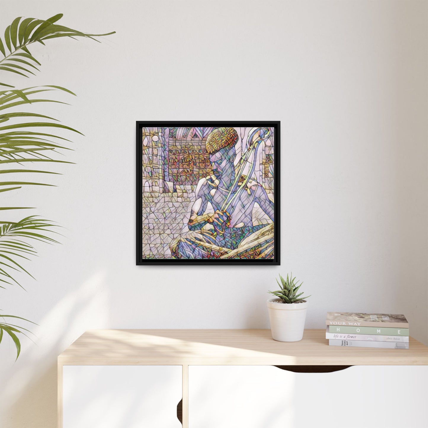 Framed Matte Canvas Art – Stained-Glass Style Musician Print