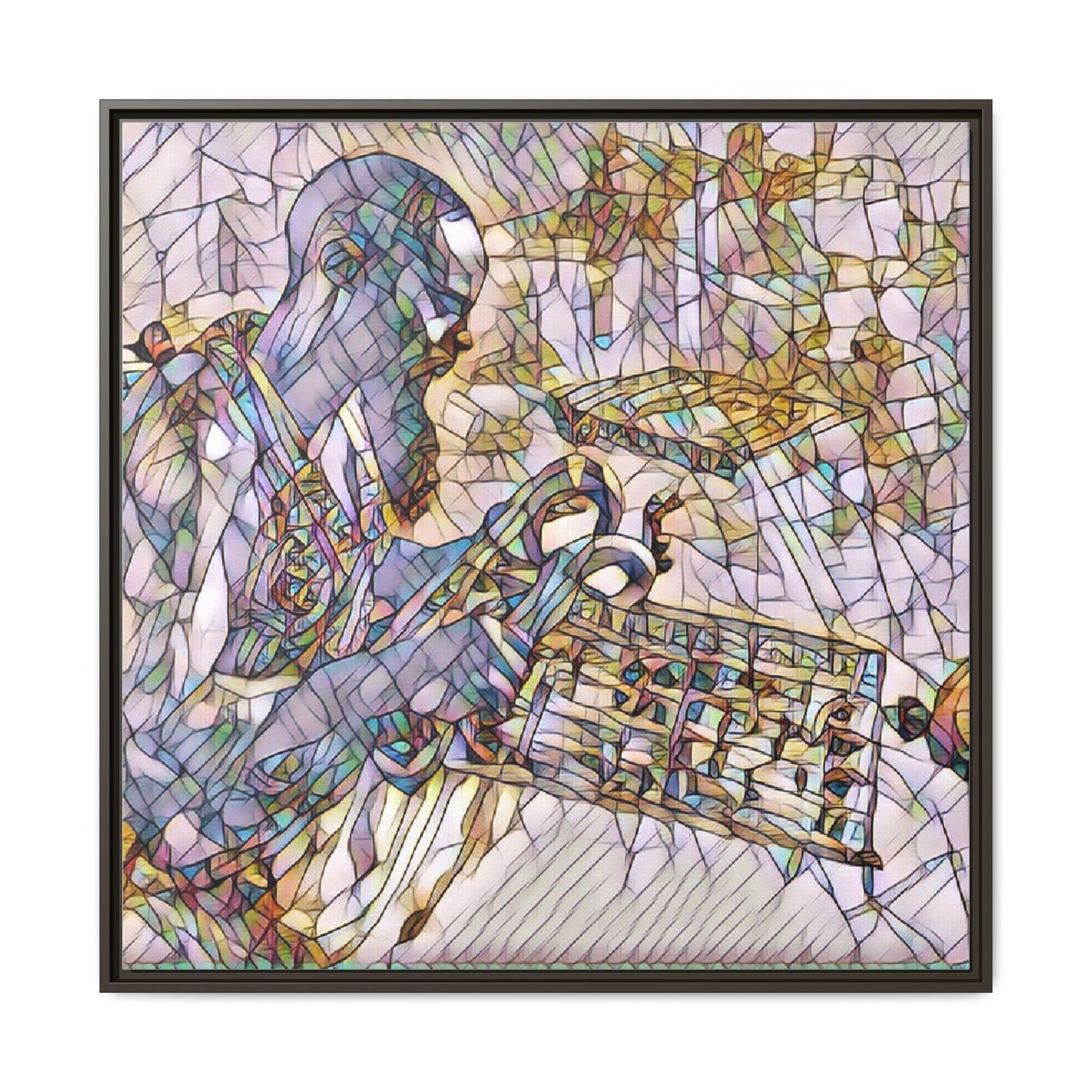 Framed Matte Canvas Art – Abstract Musician with Keyboard (Multi-Color)