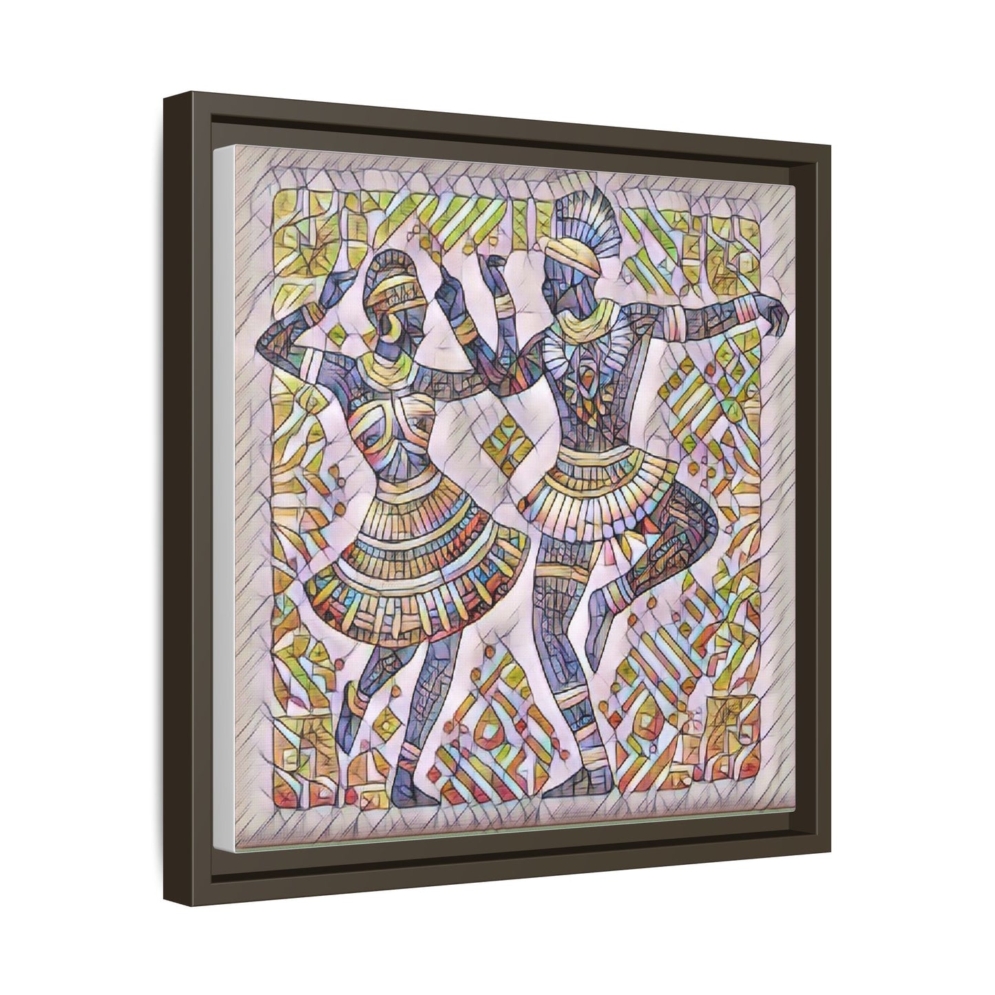 Framed Matte Canvas Print — Colorful Tribal Dancers Wall Art