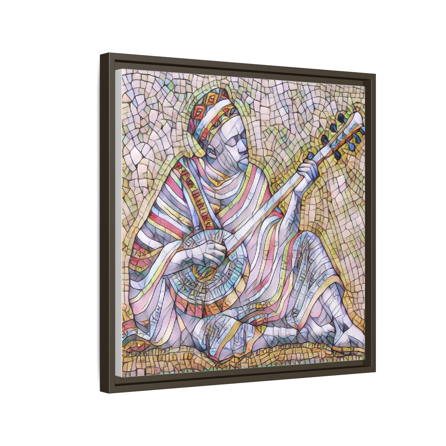 Framed Mosaic Musician Canvas – Colorful Bohemian Wall Art