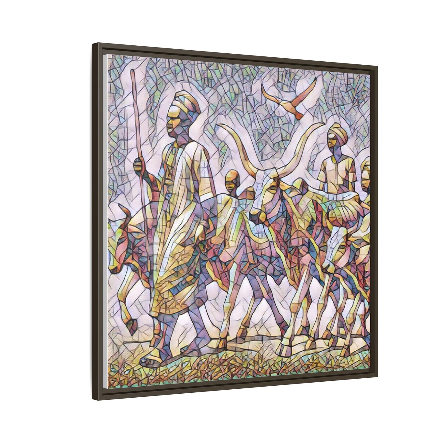 Framed Matte Canvas: Colorful African Herdsmen Art Print