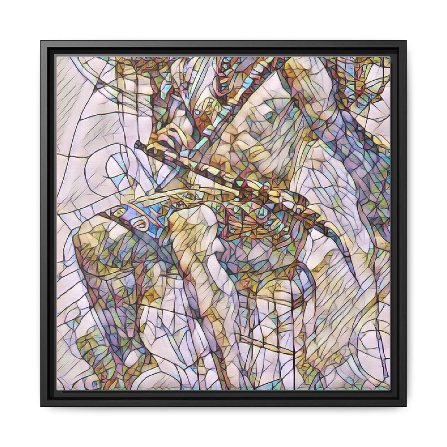Framed Abstract Musician Canvas Art — Multi‑Color Jazz Saxophone Print