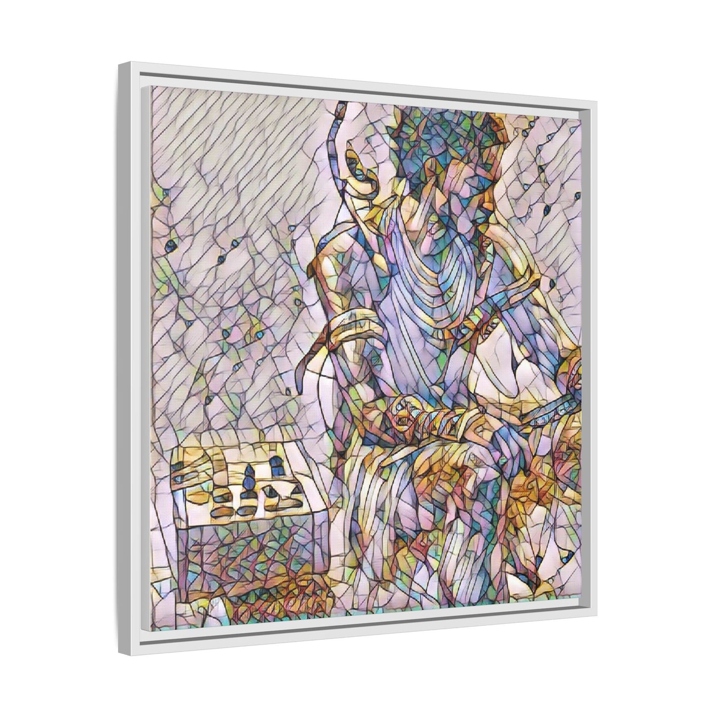 Framed Matte Canvas Art — Abstract Stained-Glass Chess Player