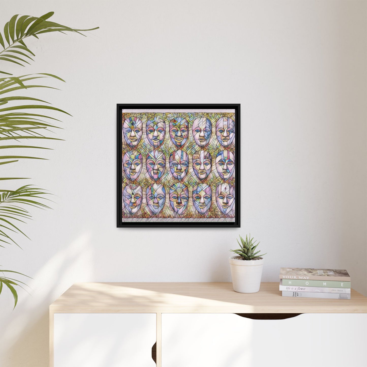 Abstract Mask Art Matte Canvas Print — Framed Multicolor Wall Art