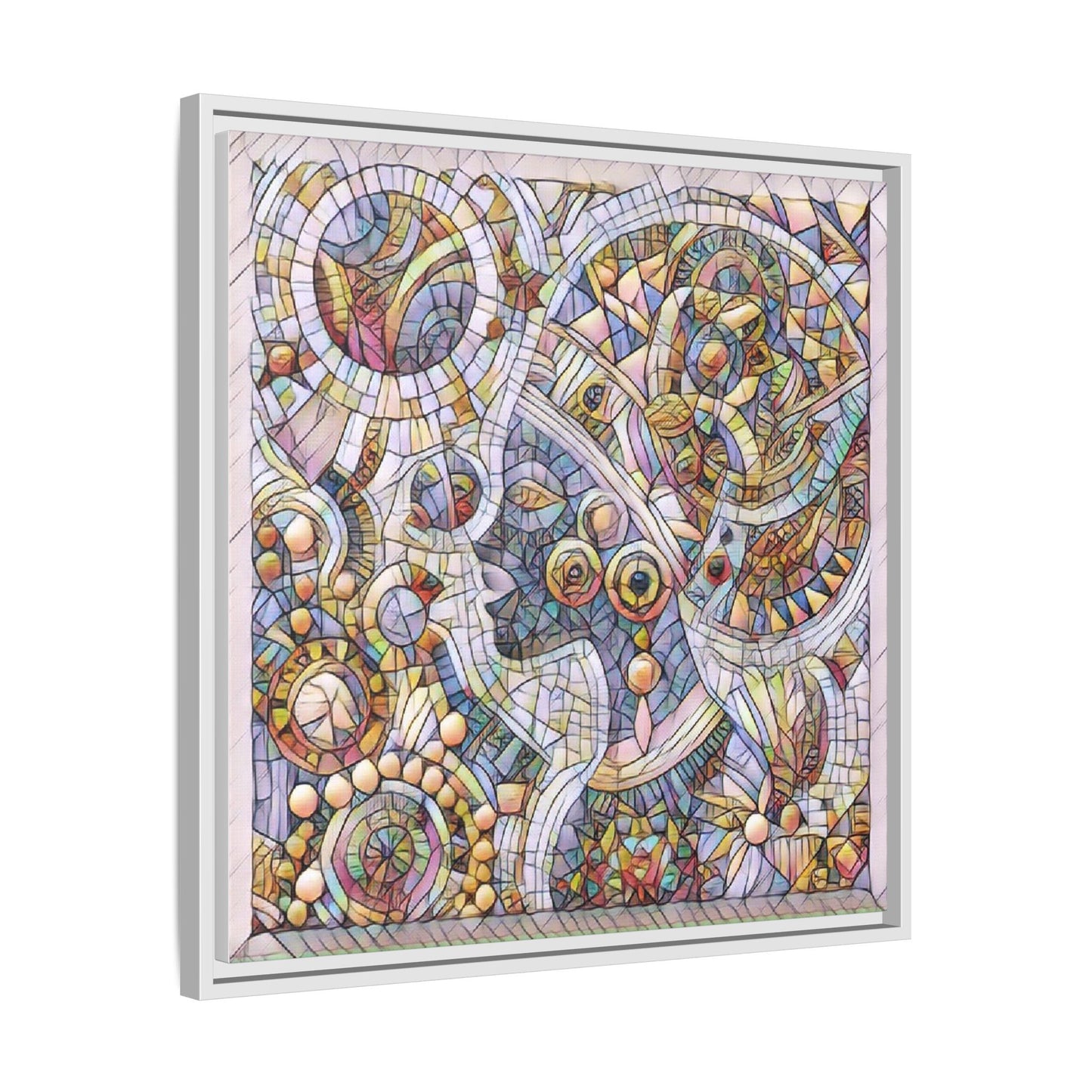 Abstract Mosaic Framed Canvas Art — Multicolor Geometric Wall Decor