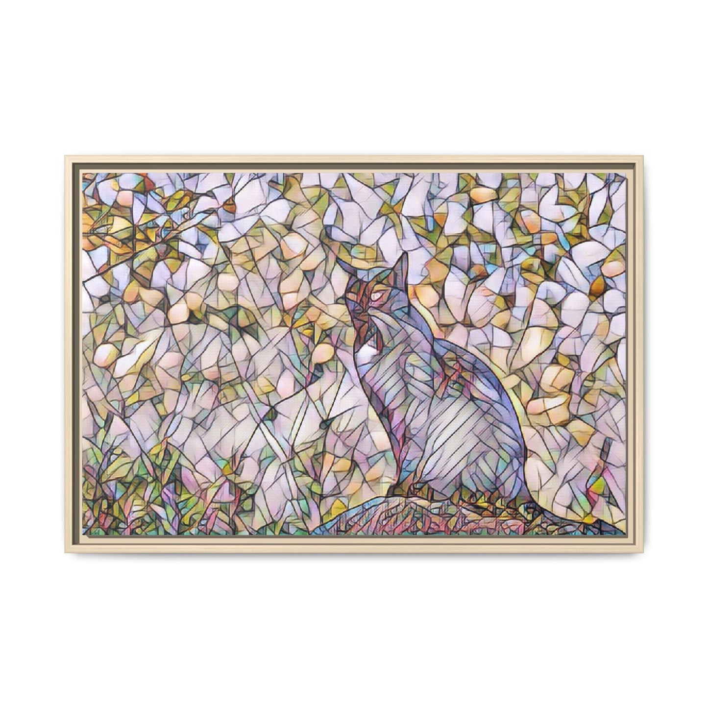 Framed Canvas Art - Stained Glass Heron Nature Print