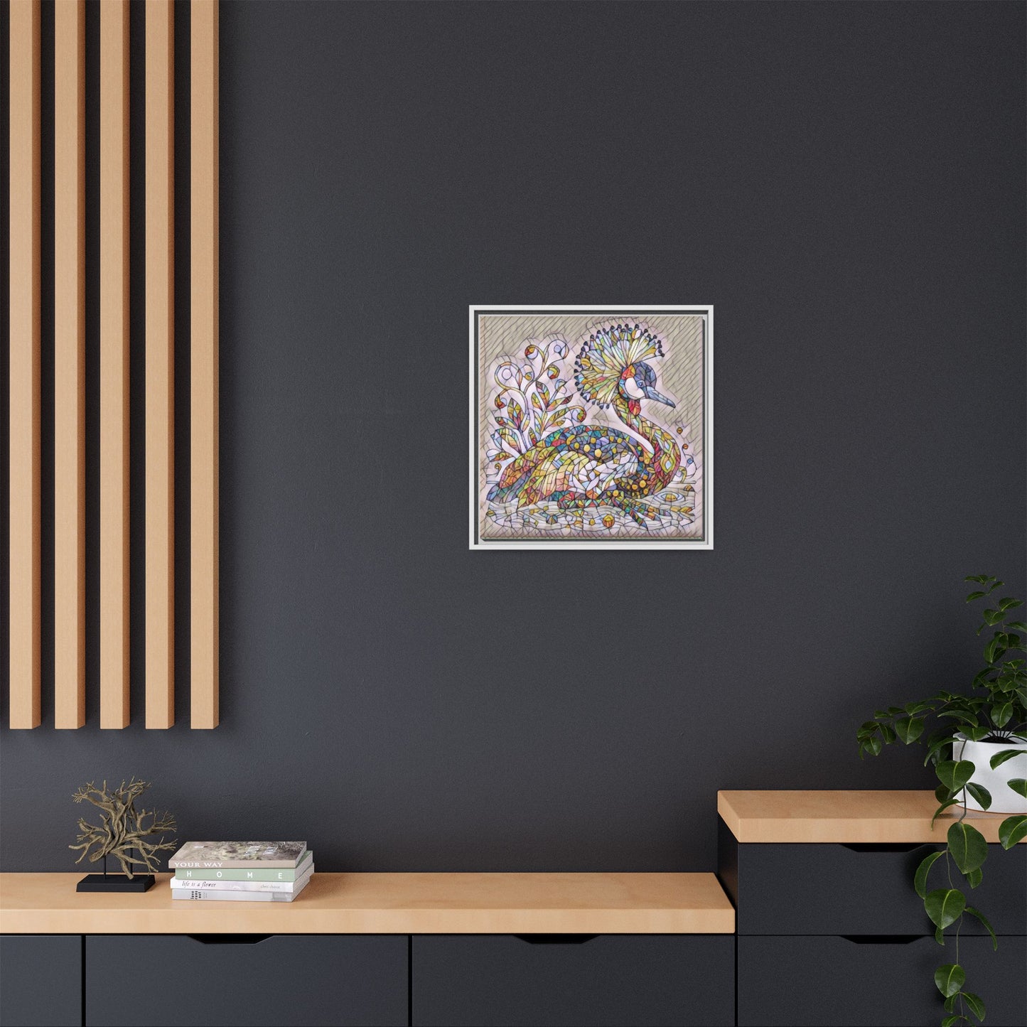 Colorful Peacock Mosaic Framed Canvas Art