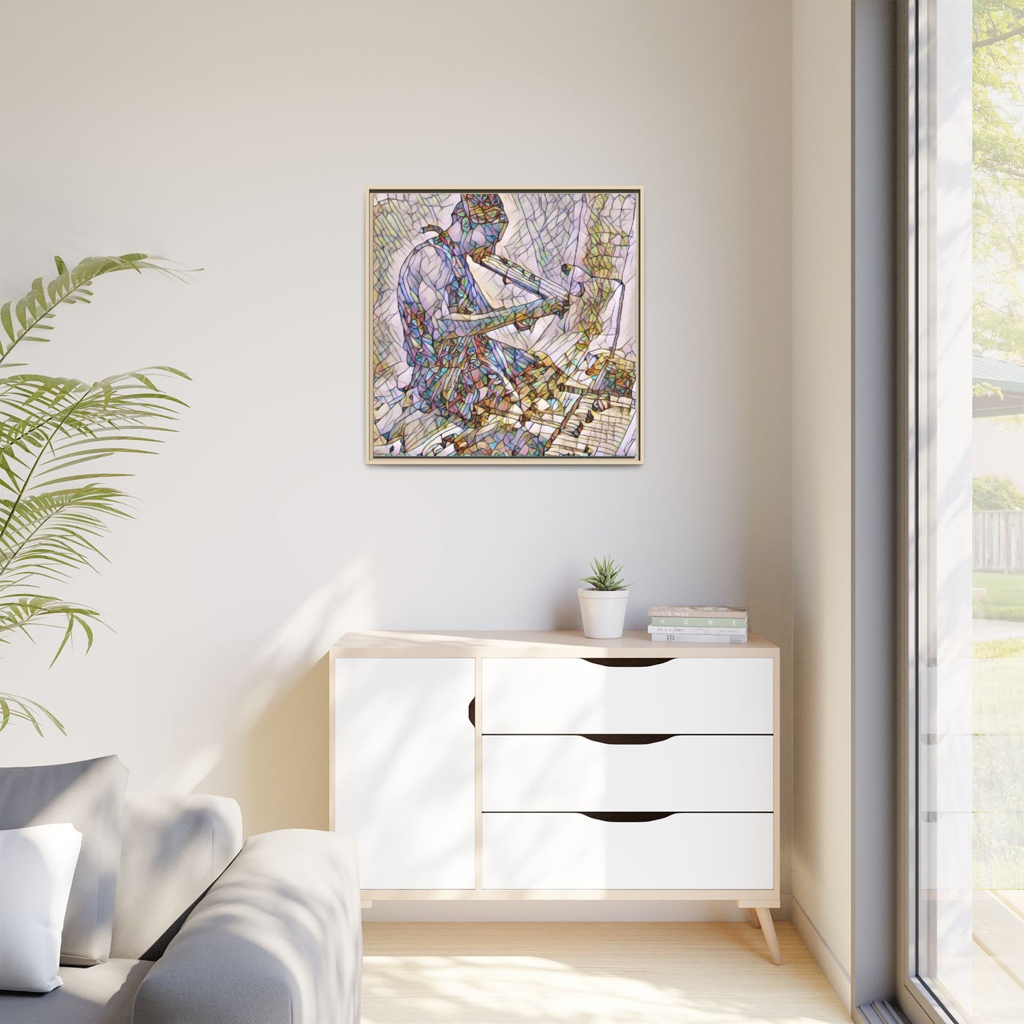 Abstract Violinist Matte Framed Canvas – Colorful Musical Art Print